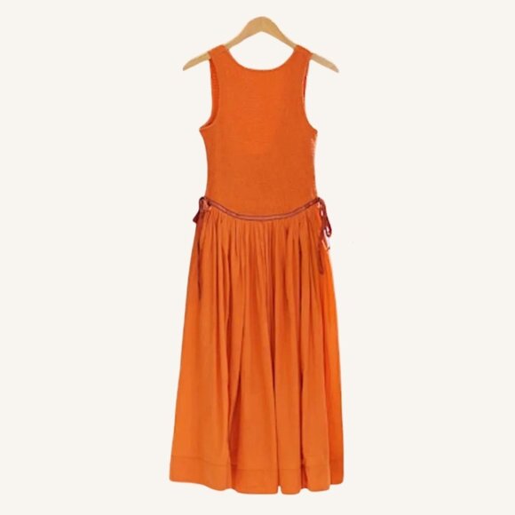 Free People Nightingale Seersucker Midi Dress XS Orange Smocked Boho NWOT - Picture 2 of 3